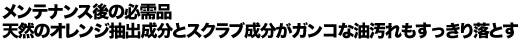メンテナンス後の必需品 天然のオレンジ抽出成分とスクラブ成分がガンコな油汚れもすっきり落とす