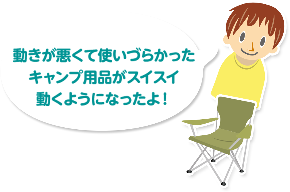 動きが悪くて使いづらかったキャンプ用品がスイスイ動くようになったよ！